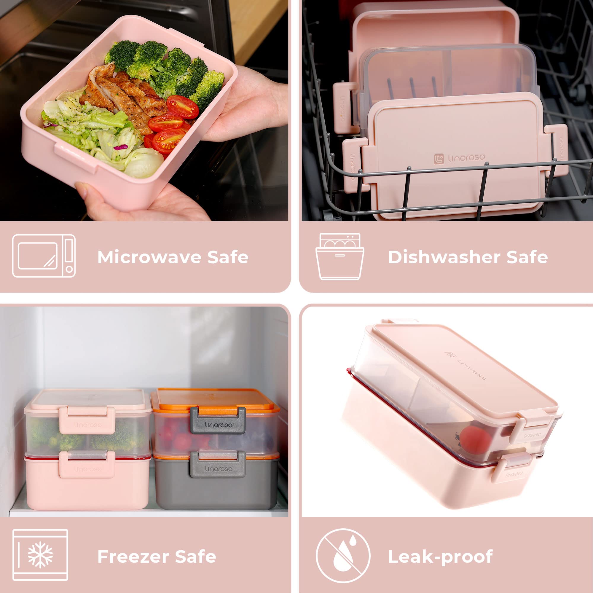 linoroso caja bento apilable apta para lavavajillas, microondas y congelador
