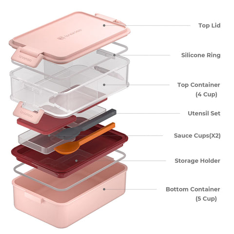 linoroso caja bento apilable superior con tres compartimentos para porciones controladas