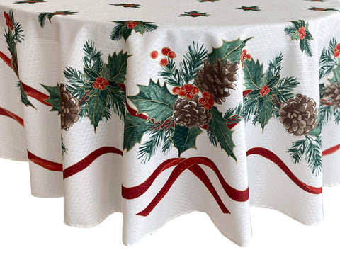 Lintex mantel navideño con guirnalda perenne y cinta roja para mesa