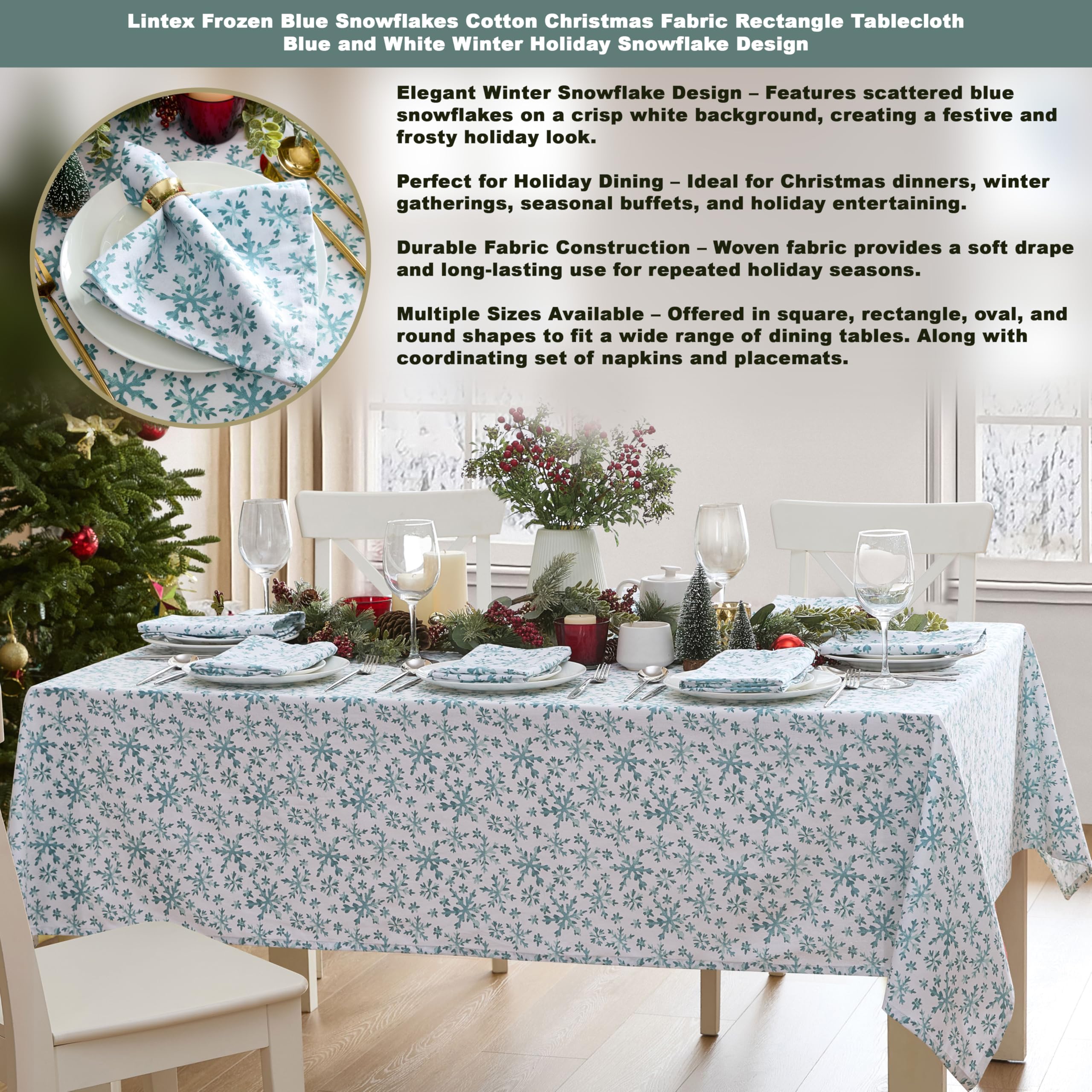 Mantel Lintex de algodón blanco y azul, estilo limpio para la mesa de Navidad