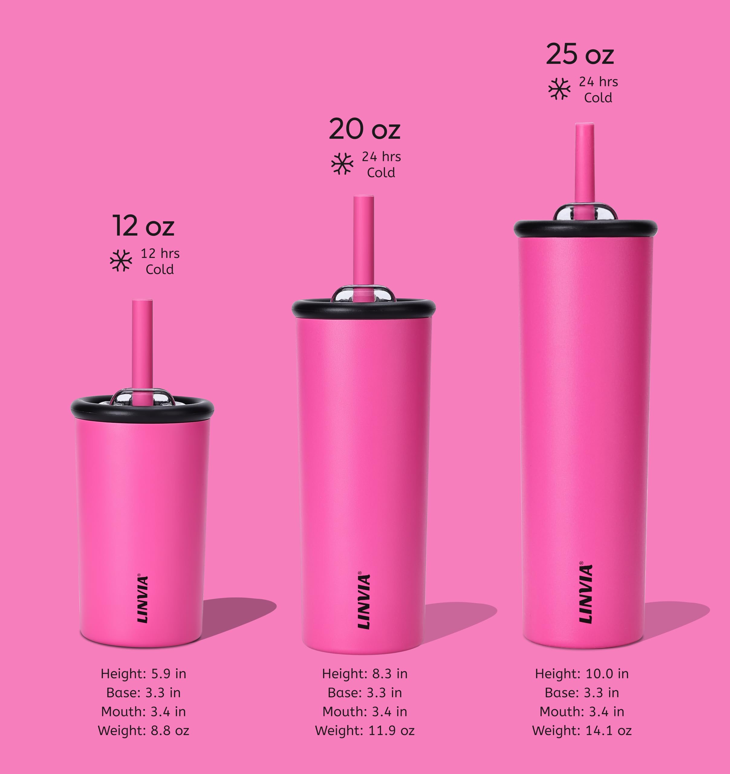 LINVIA Candy Tumbler rosa; tapa 2 en 1 para beber directamente.
