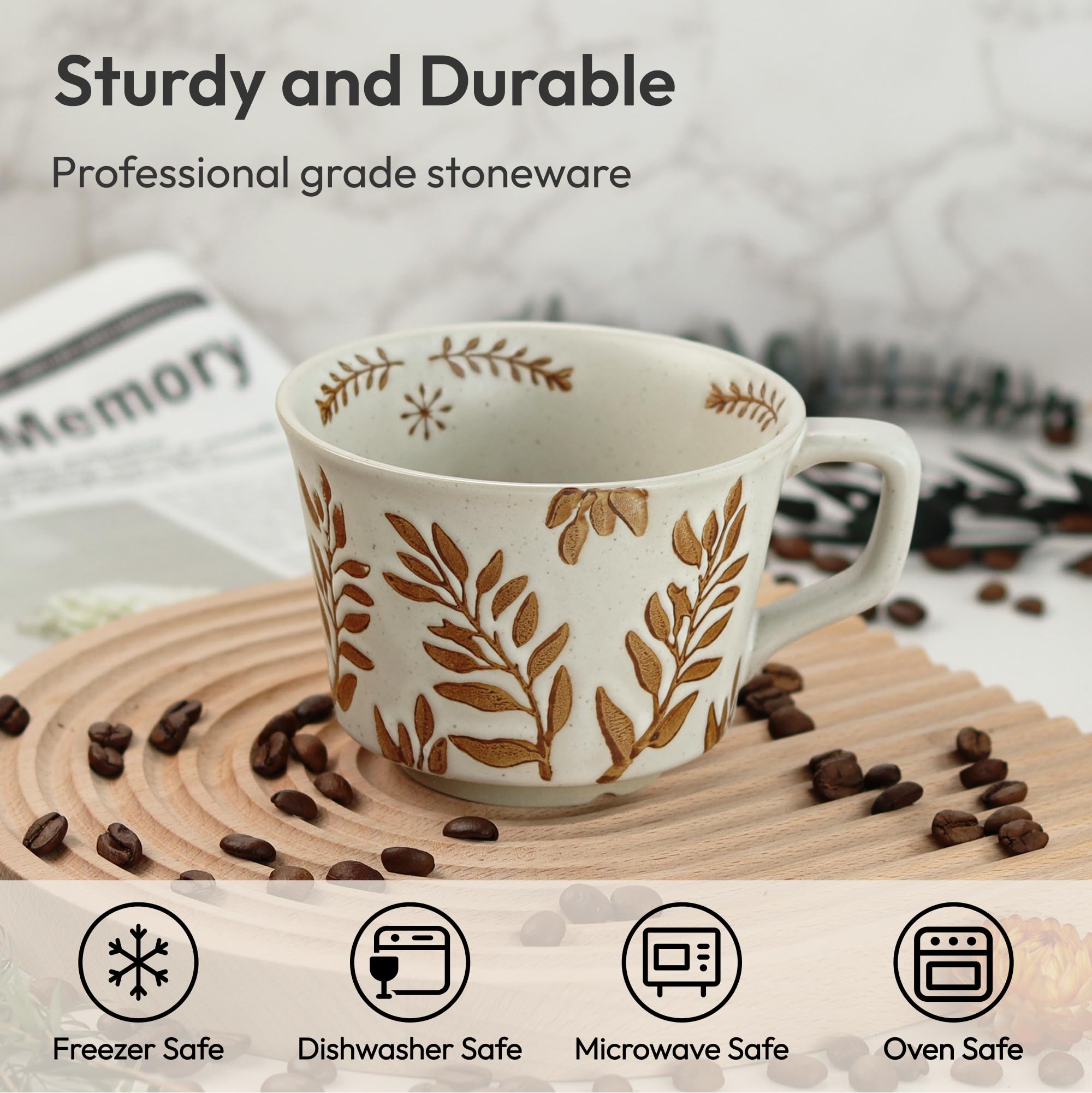 Taza LINVIA cerámica 12oz con patrones naturales para café