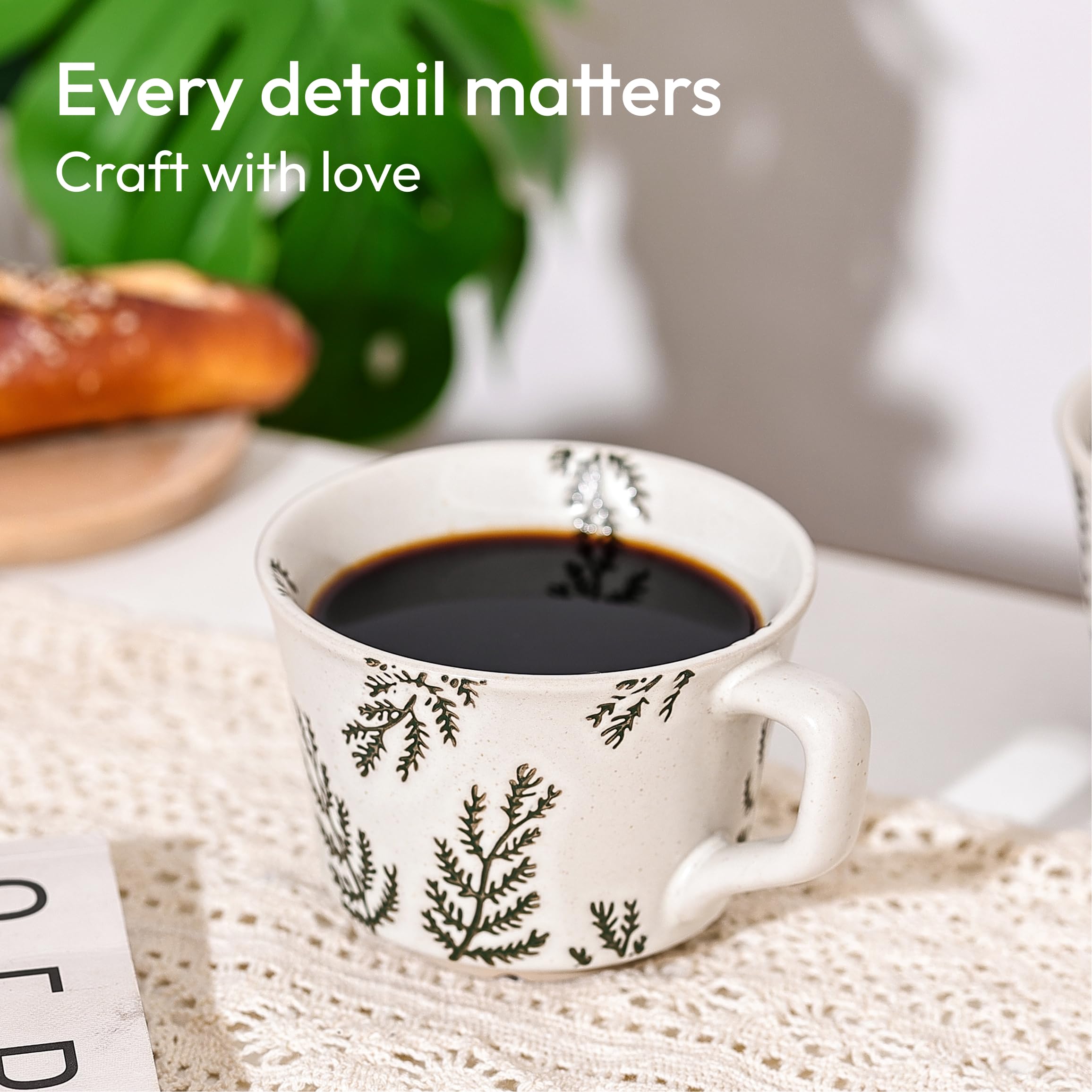 Taza LINVIA 12oz con diseño de hiedra y hojas para bebidas