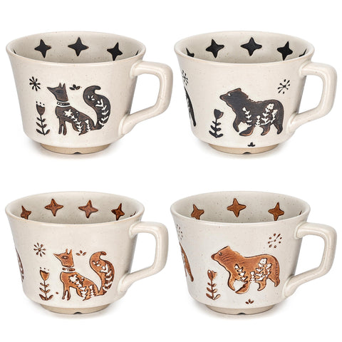 Taza LINVIA con diseño zorro y oso para café matutino