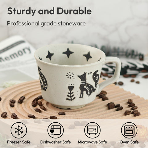 Taza LINVIA con zorro y hojas, diseño natural para té y café