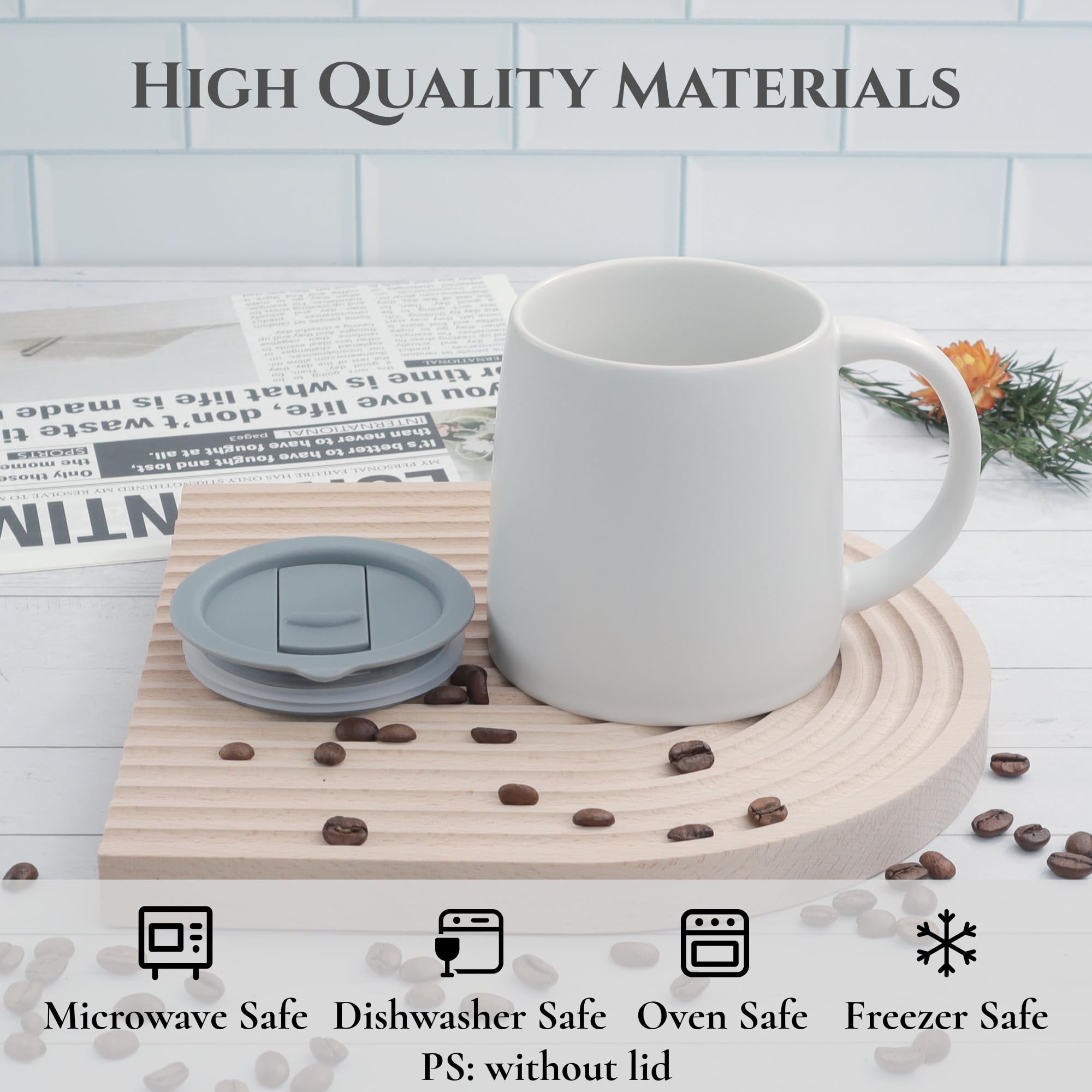 Taza LINVIA Clásica blanco lateral con asa, diseño ergonómico para té o café