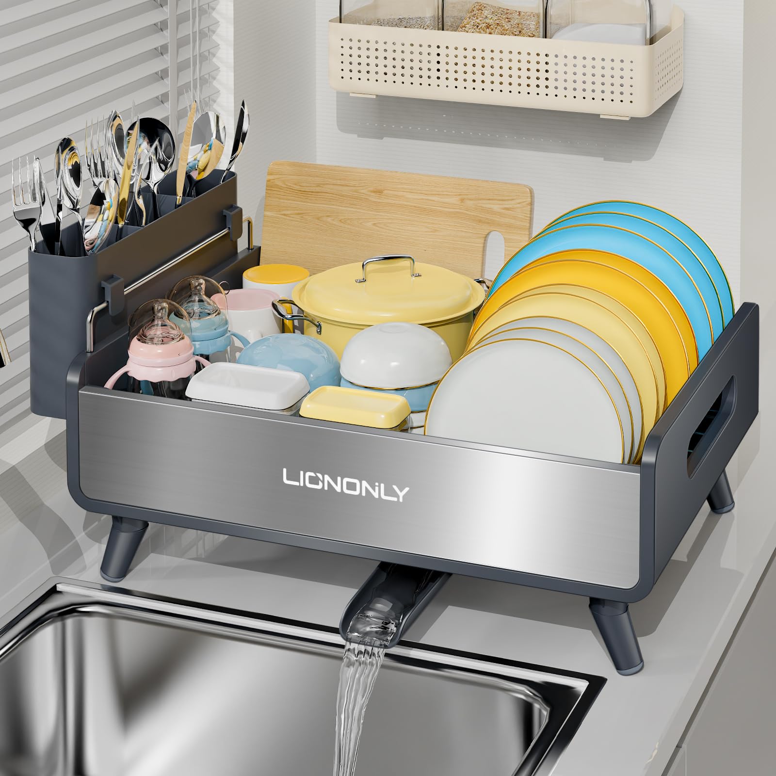 LIONONLY secador de platos con marco de aluminio premium, ideal para encimeras.