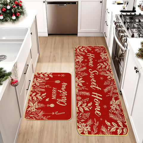 Alfombras de cocina LIOQUN, juego 2 piezas, 17x29 y 17x47, ambiente festivo.