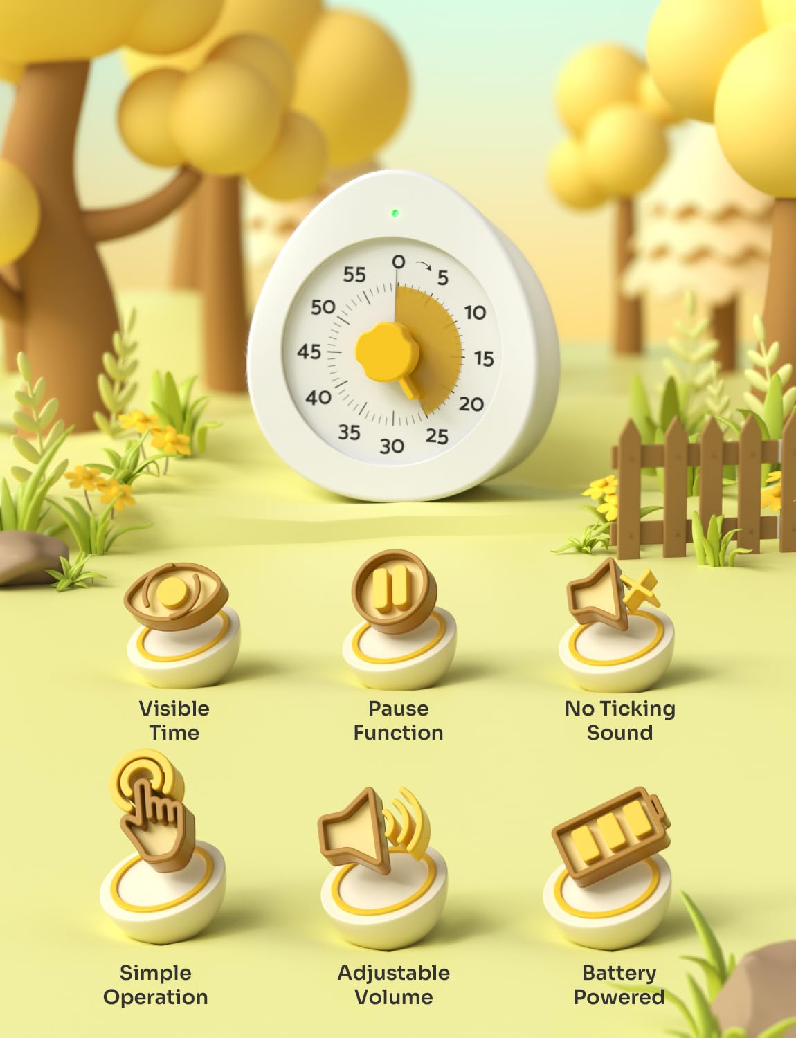 LIORQUE temporizador visual para niños, dial central, facilita medir el tiempo sin mirar números.