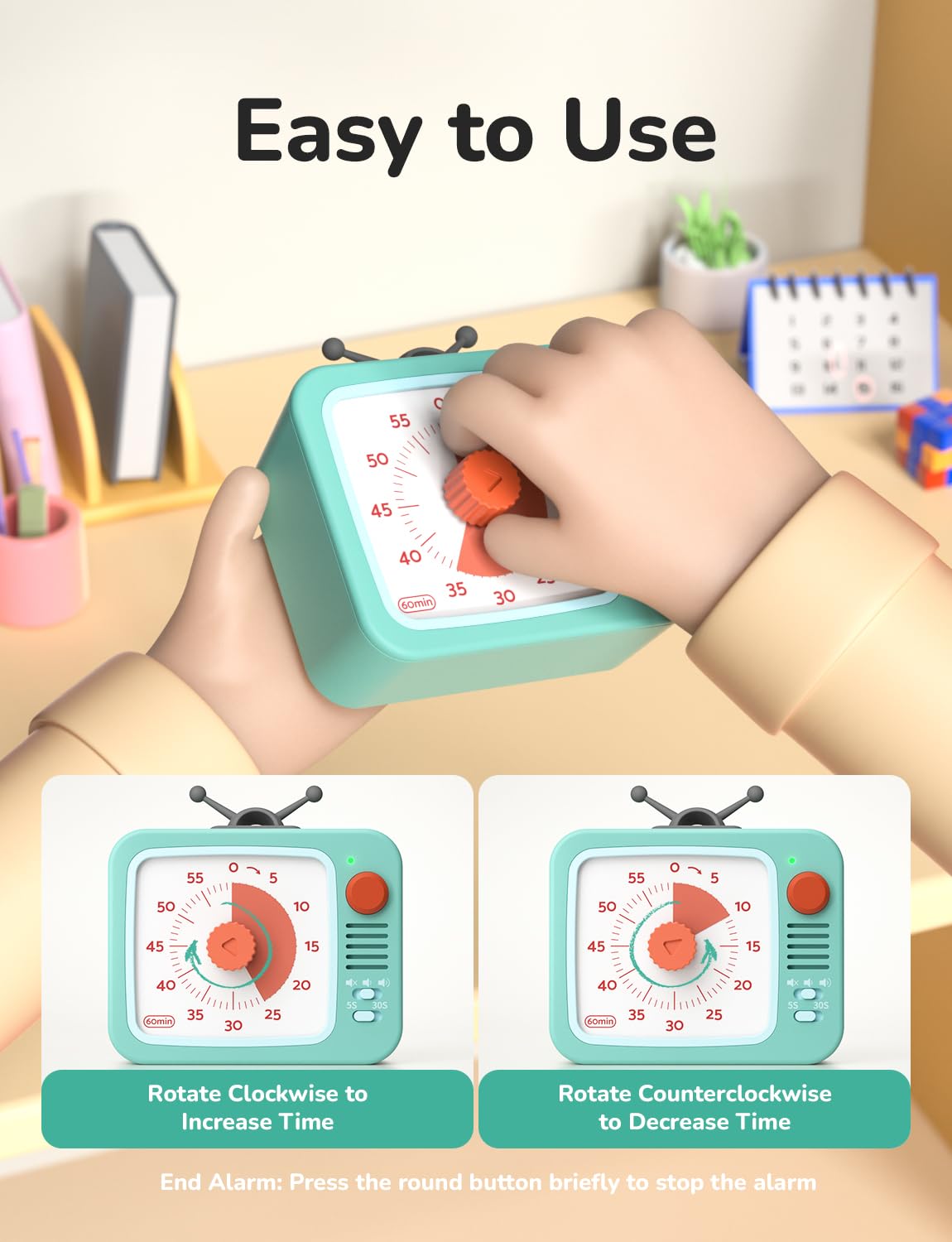 LIORQUE temporizador visual con volumen ajustable para estudiar o cocinar