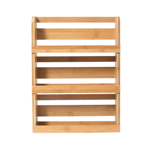 Estante de bambú Lipper International frontal, ideal para organizar especias en la cocina.