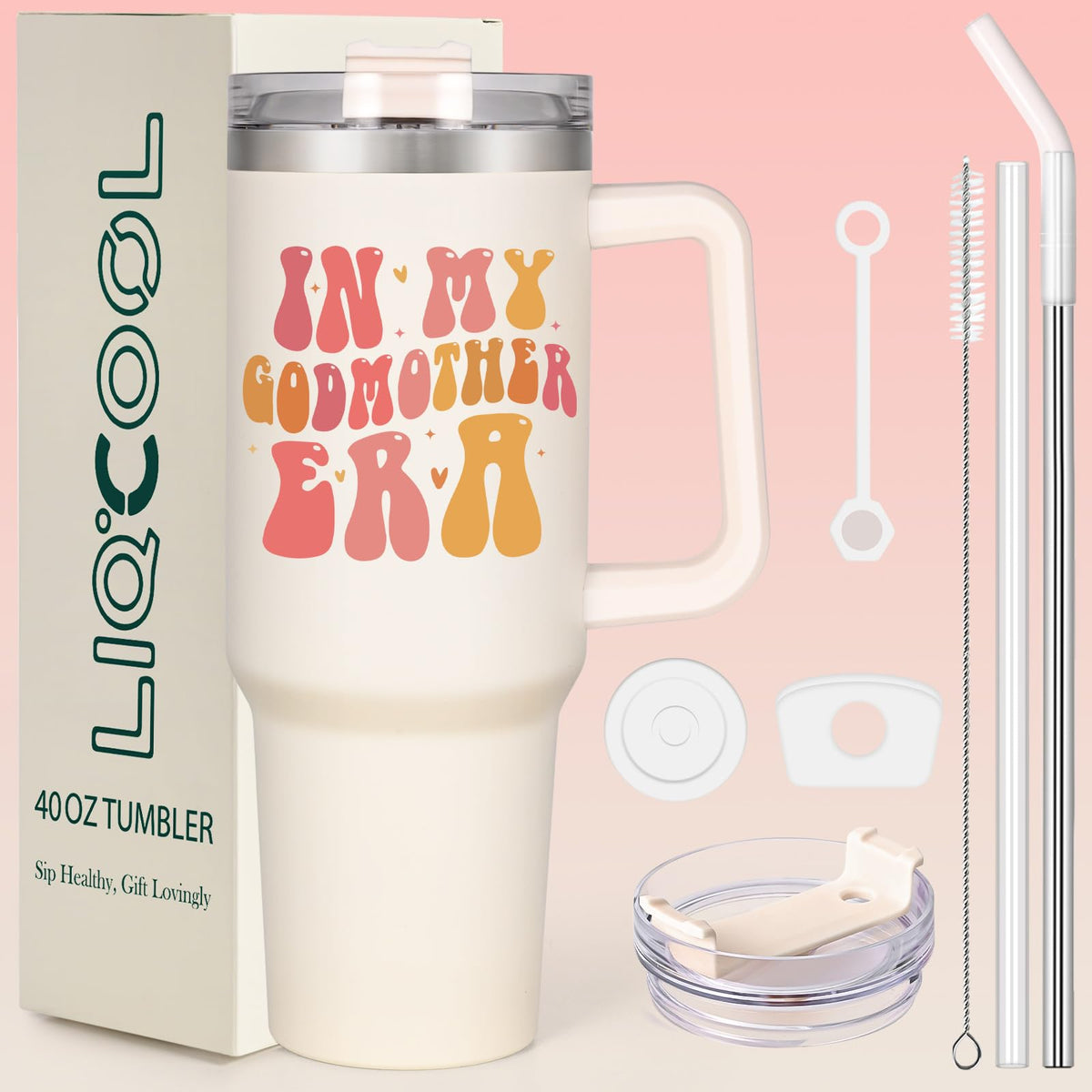 LiqCool vaso 40 oz crema para madrina, mantiene bebidas a temperatura.