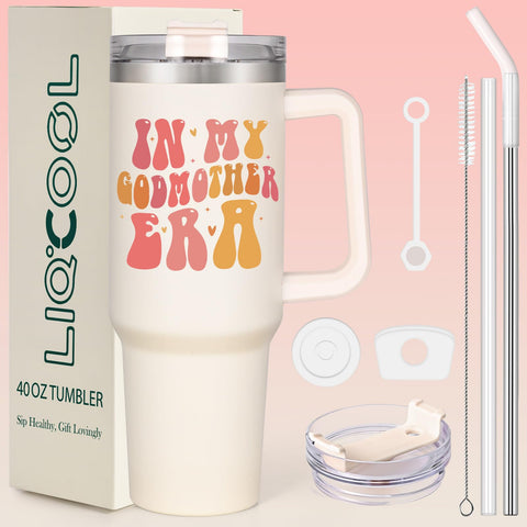 LiqCool vaso 40 oz crema para madrina, mantiene bebidas a temperatura.