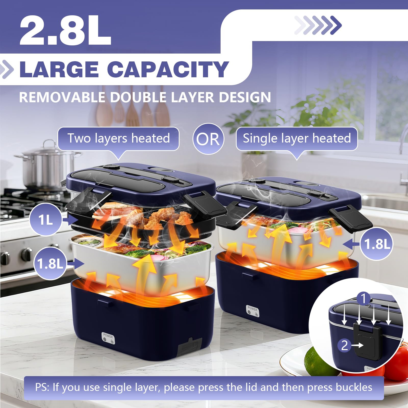 LISHZEN lonchera eléctrica con calor rápido a 100W para almuerzos en casa o en la oficina