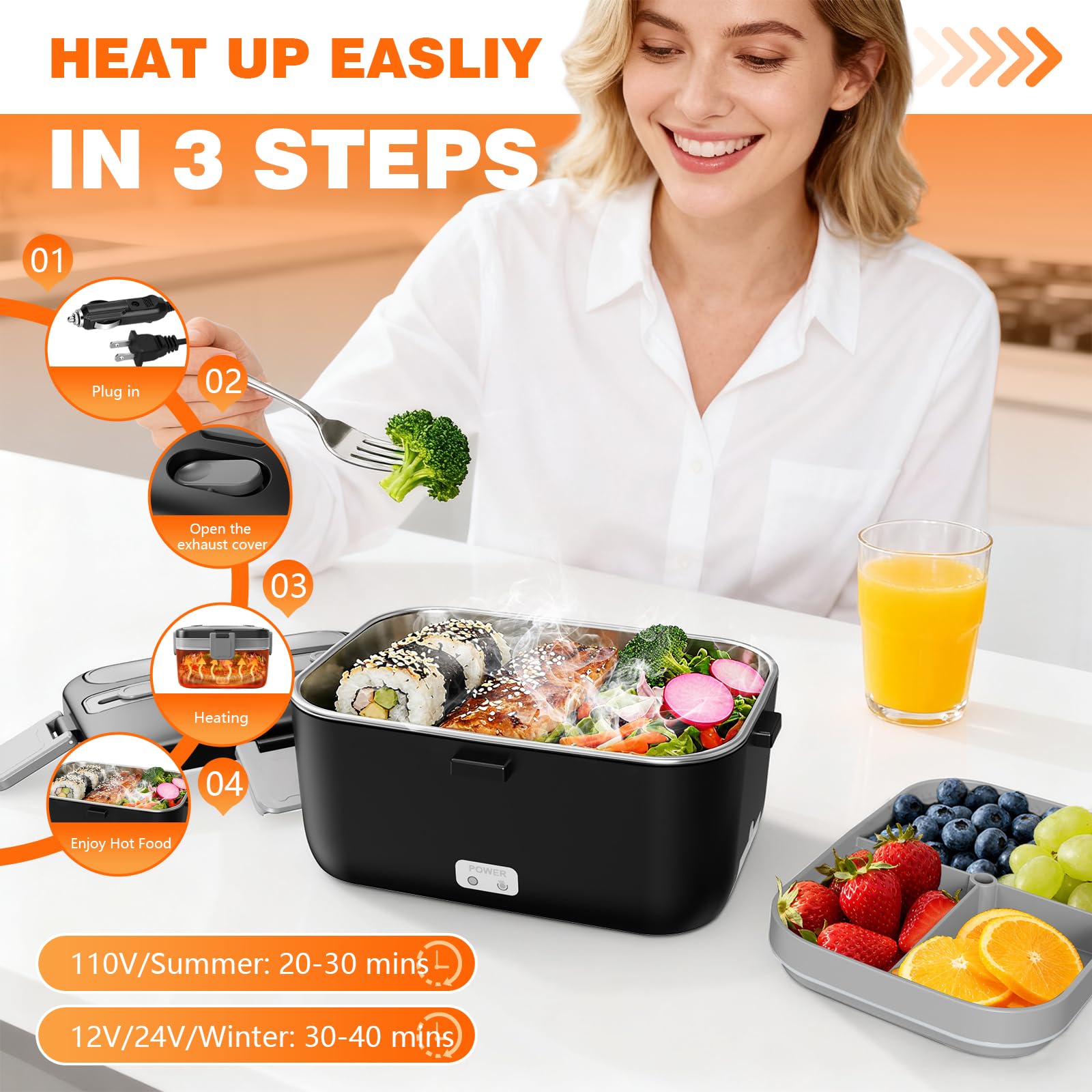 LISHZEN lonchera eléctrica accesorios completos: bolsa aislante y cubiertos incluidos.