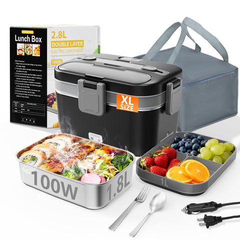 LISHZEN Lonchera eléctrica doble capa 28L con dos compartimentos para comidas completas.