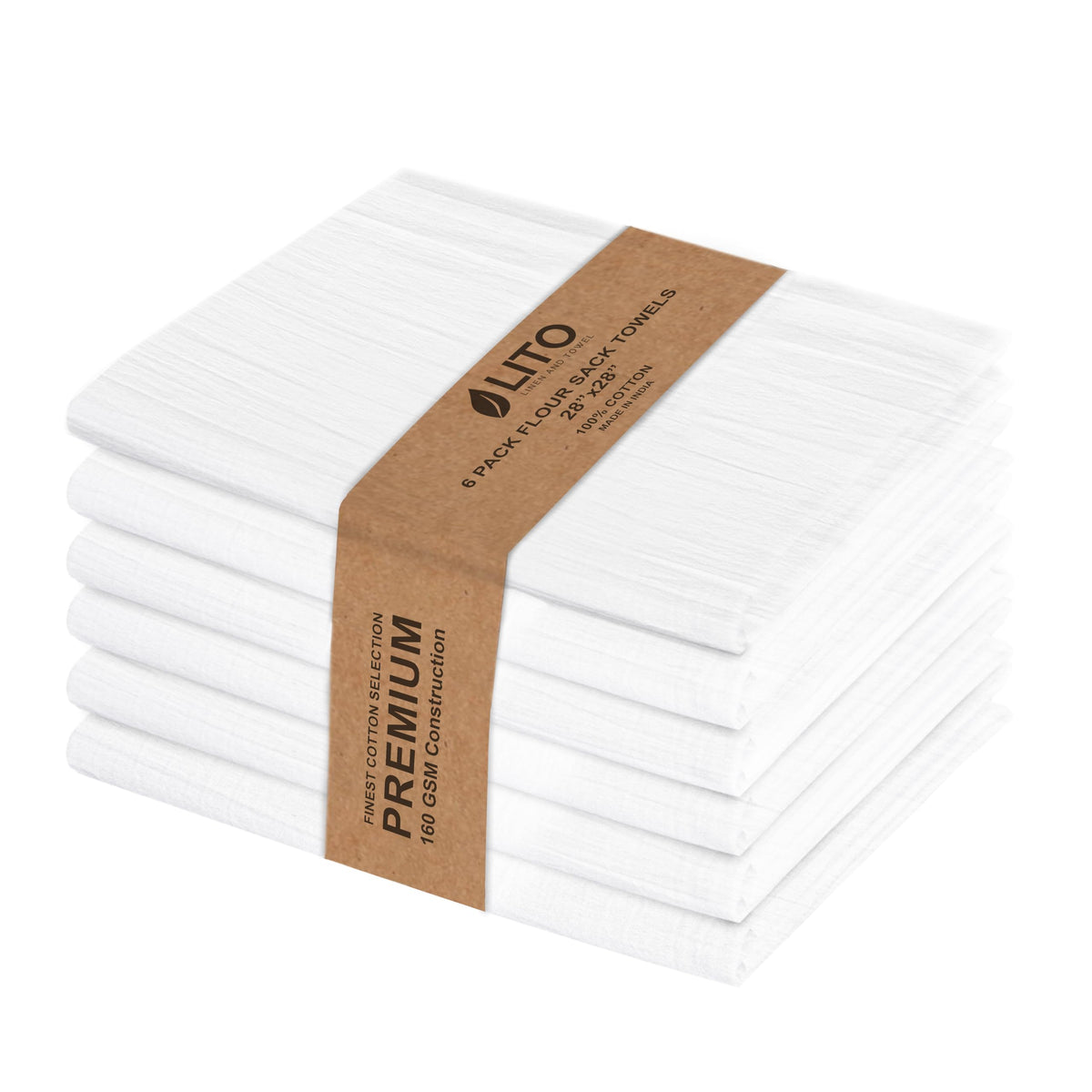 LITO LINEN AND TOWEL: toallas saco harina blancas, absorbentes, aptas para secar platos.