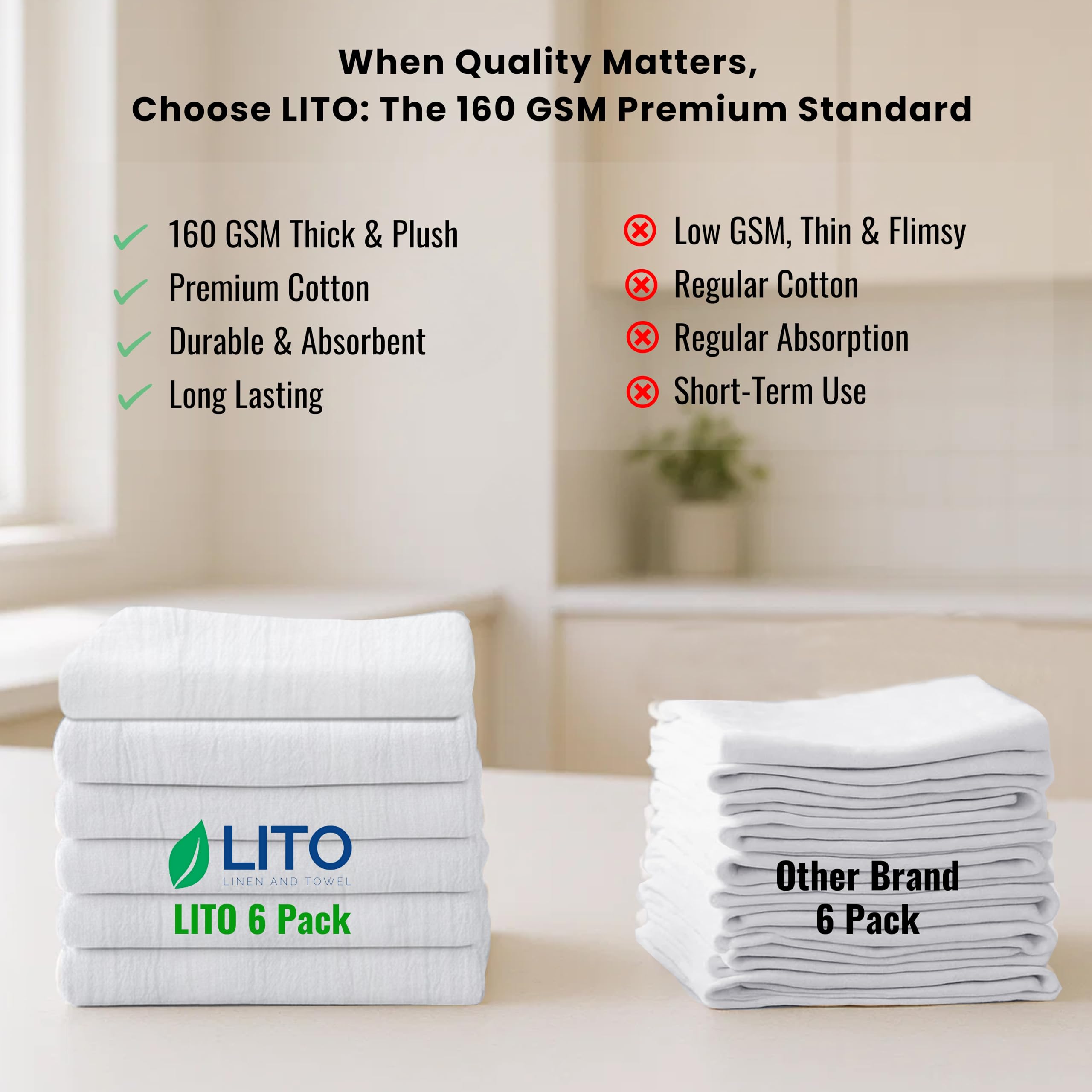 LITO LINEN AND TOWEL: toallas absorbentes para cubrir superficies y secar utensilios.