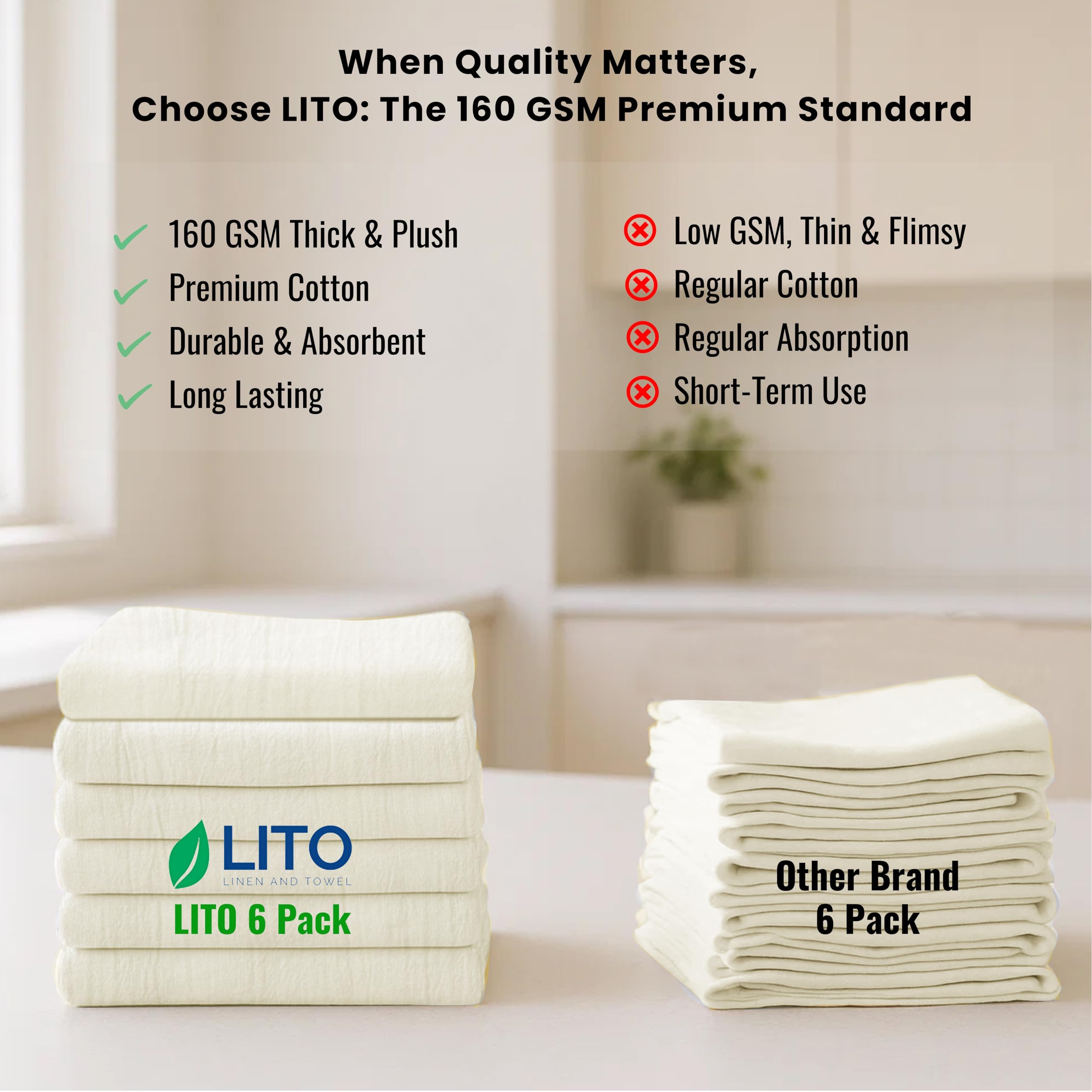 LITO LINEN AND TOWEL lavado a máquina, reutilizables y duraderos