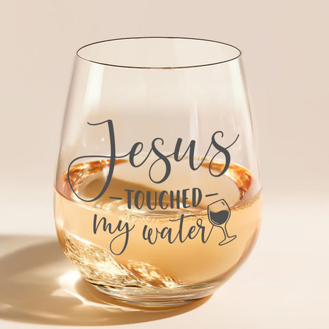 Vaso LITTLEBIGGER sin tallo con la frase Jesus Tocó Mi Agua, ideal para brindar