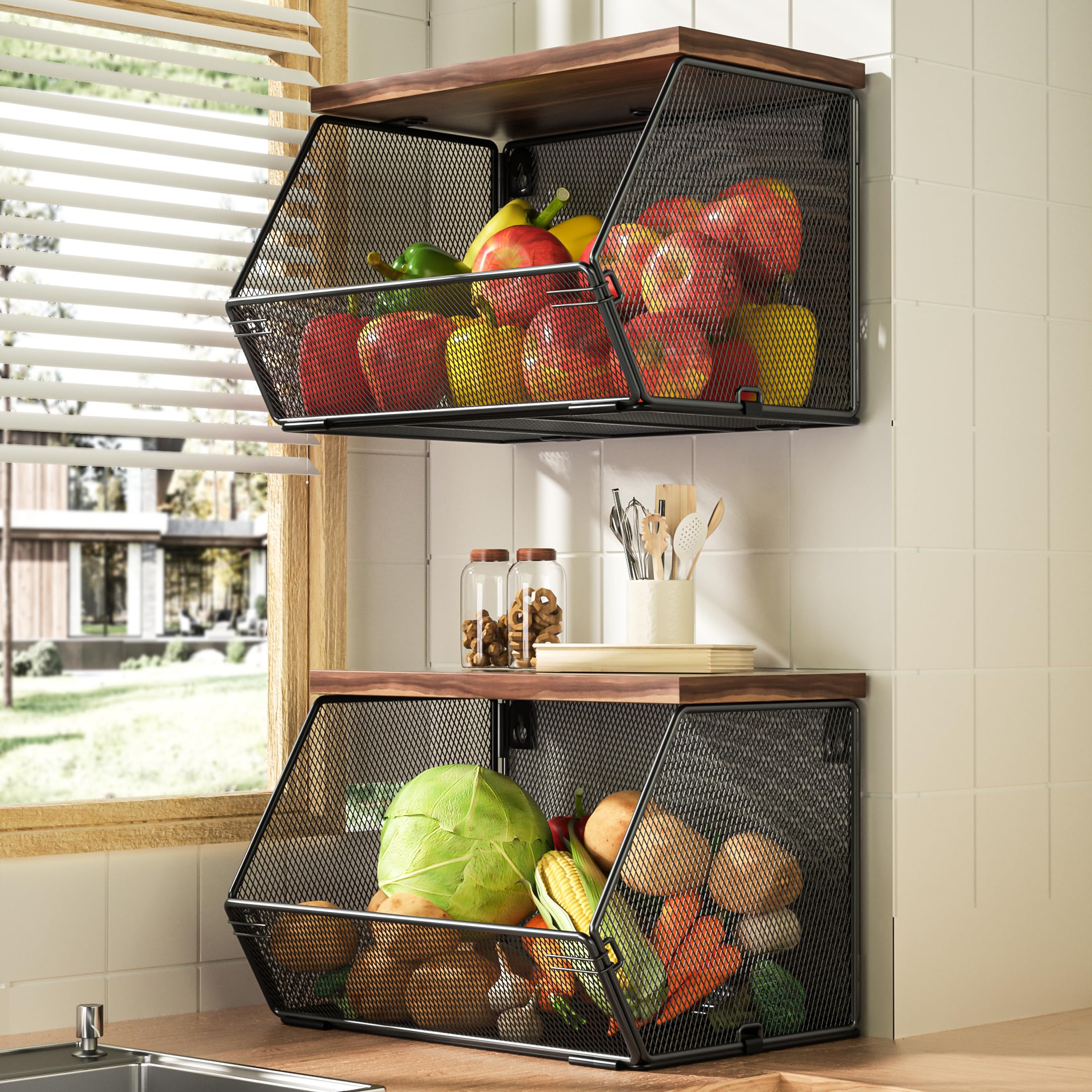 Litwaro cesto de frutas apilable en la encimera para organización rápida de la cocina