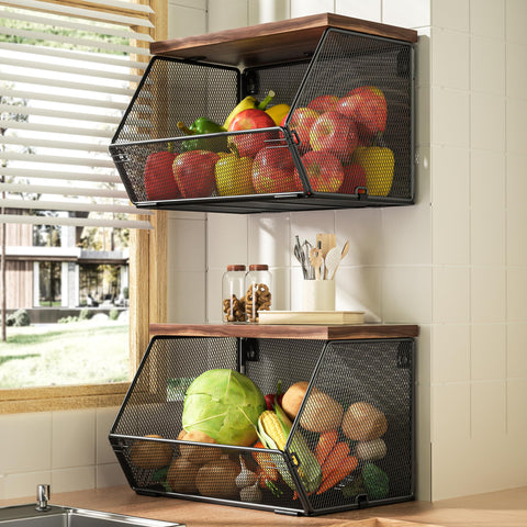 Litwaro cesto de frutas apilable en la encimera para organización rápida de la cocina