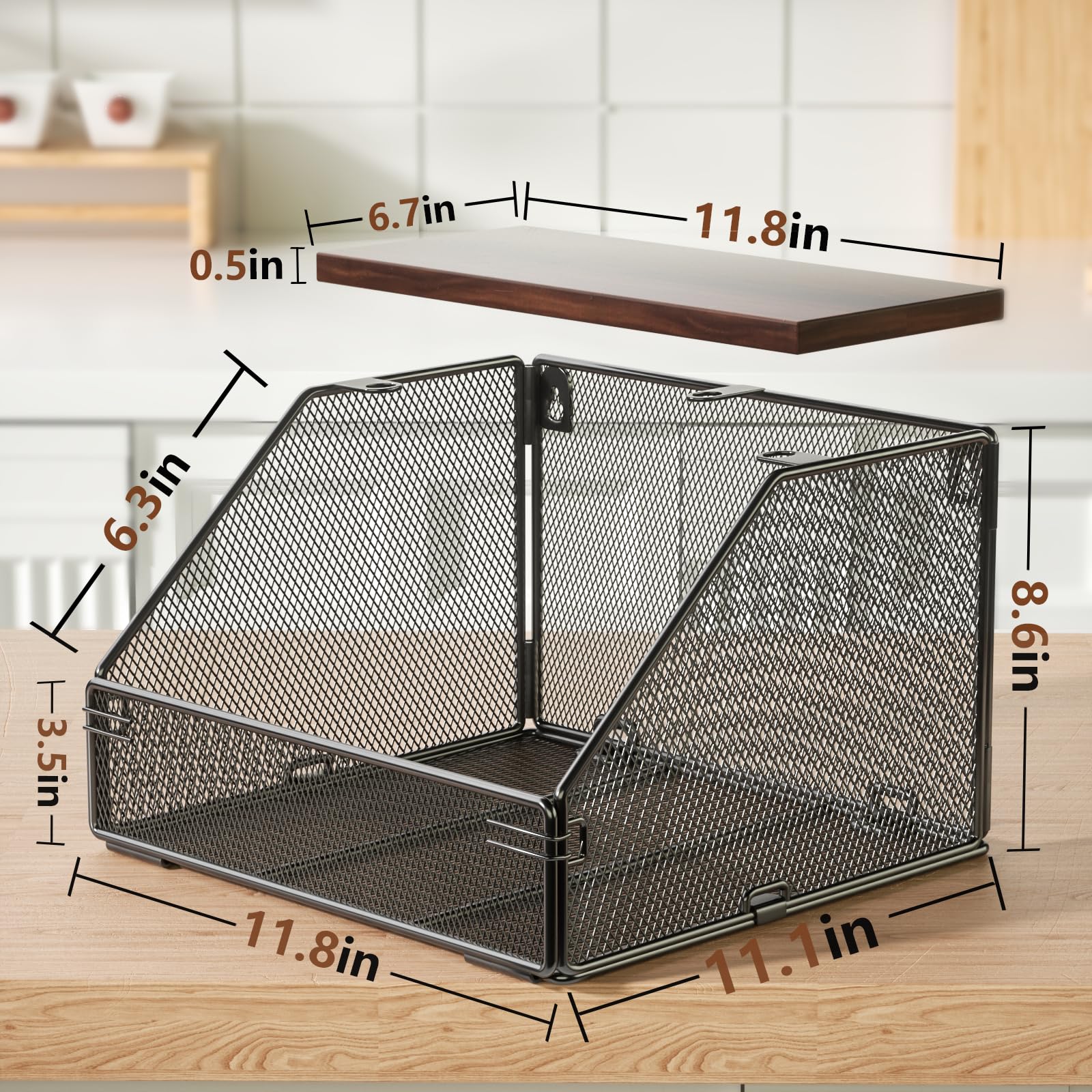Litwaro cesta colgante de malla metálica, ideal para almacenar verduras y snacks.
