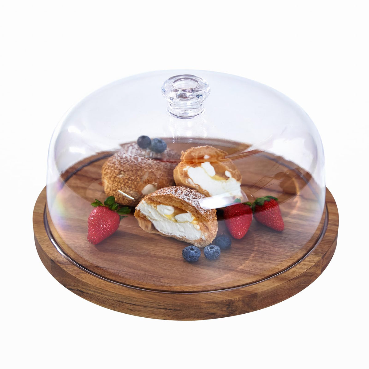 LiTY: soporte de pastel con tapa de acacia, ideal para presentar tartas y mantenerlas higiénicas.