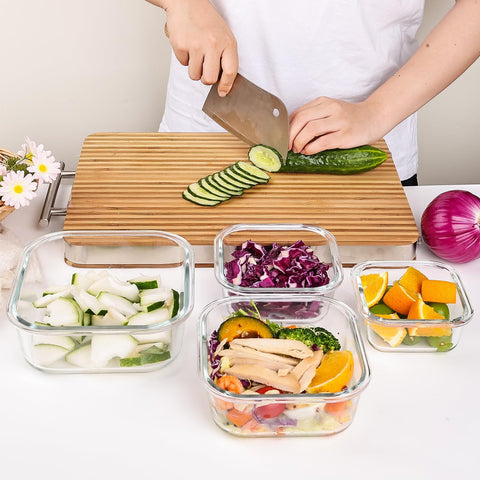 Liuruiyu contenedores de vidrio rectangulares 660 ml con tapas herméticas para comidas completas.