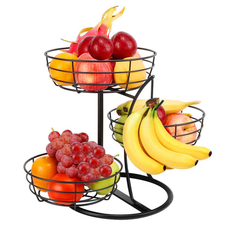 Livabber cesto de fruta 3 niveles con gancho para plátanos, organización eficiente.