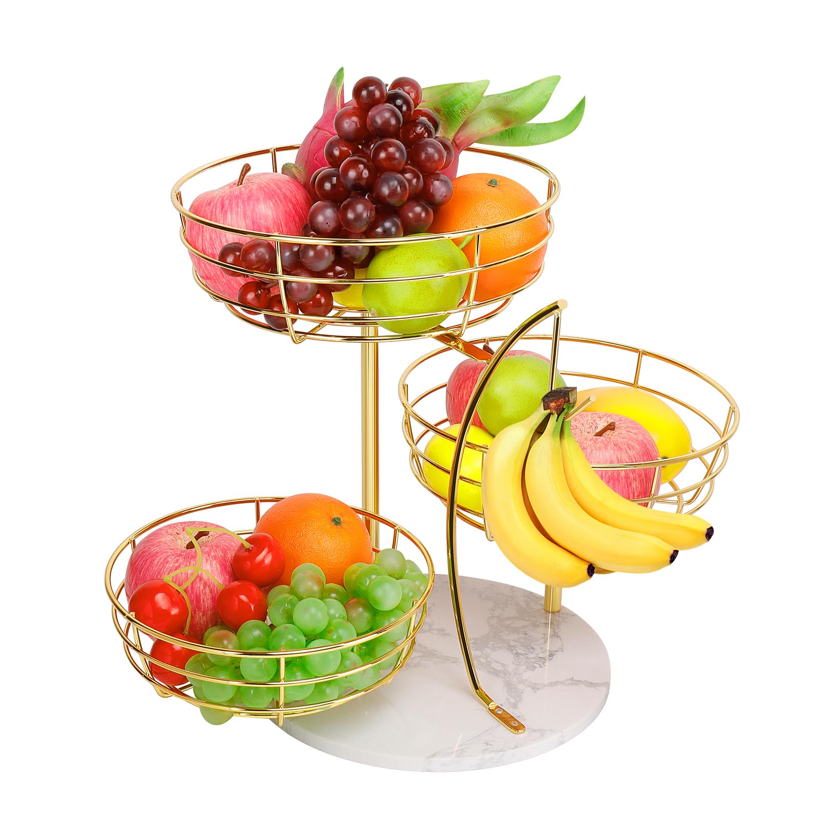 Livabber cesta de fruta tres niveles con gancho para bananos, organización eficiente.