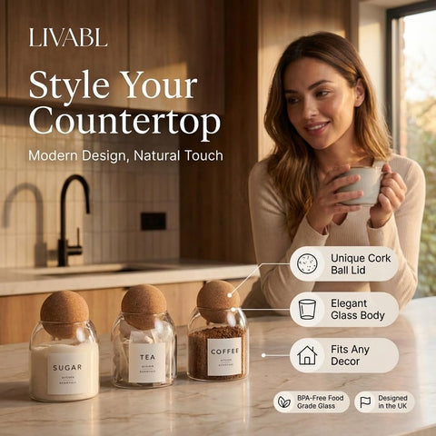 Tapa de corcho bola de Livabl para conservas de té y café
