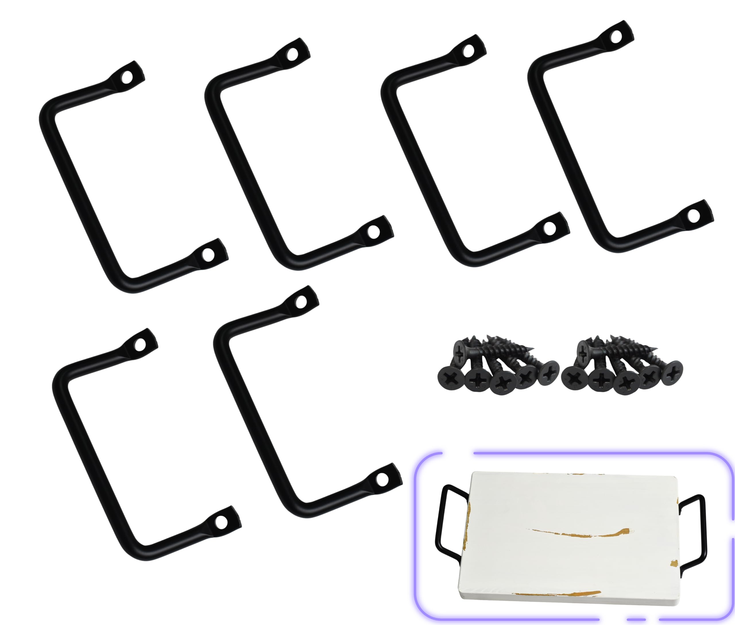 Asas Livale de acero negro, juego de seis, para bandejas y cubiertas, 4 pulgadas.