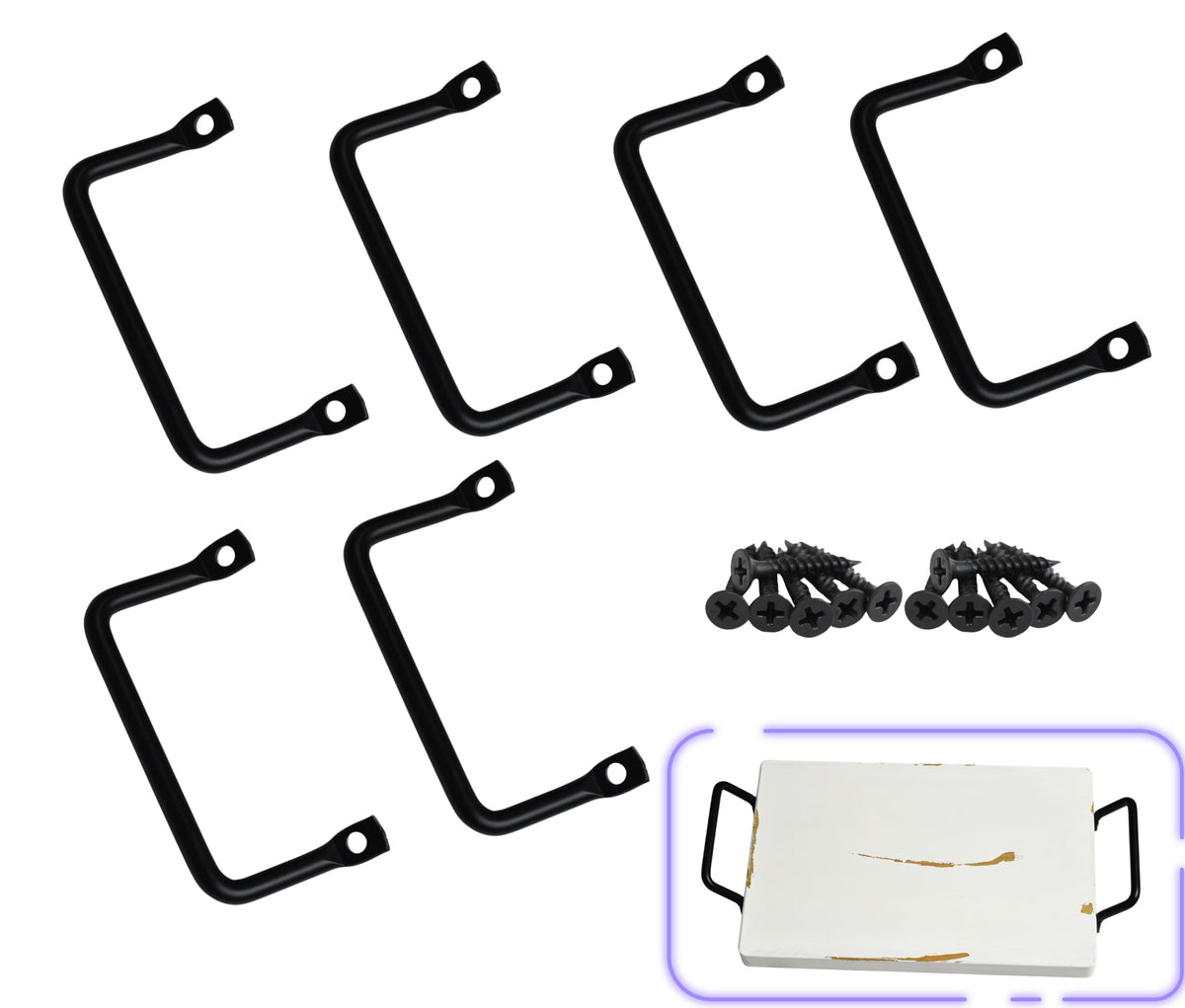 Asas Livale de acero negro, juego de seis, para bandejas y cubiertas, 4 pulgadas.