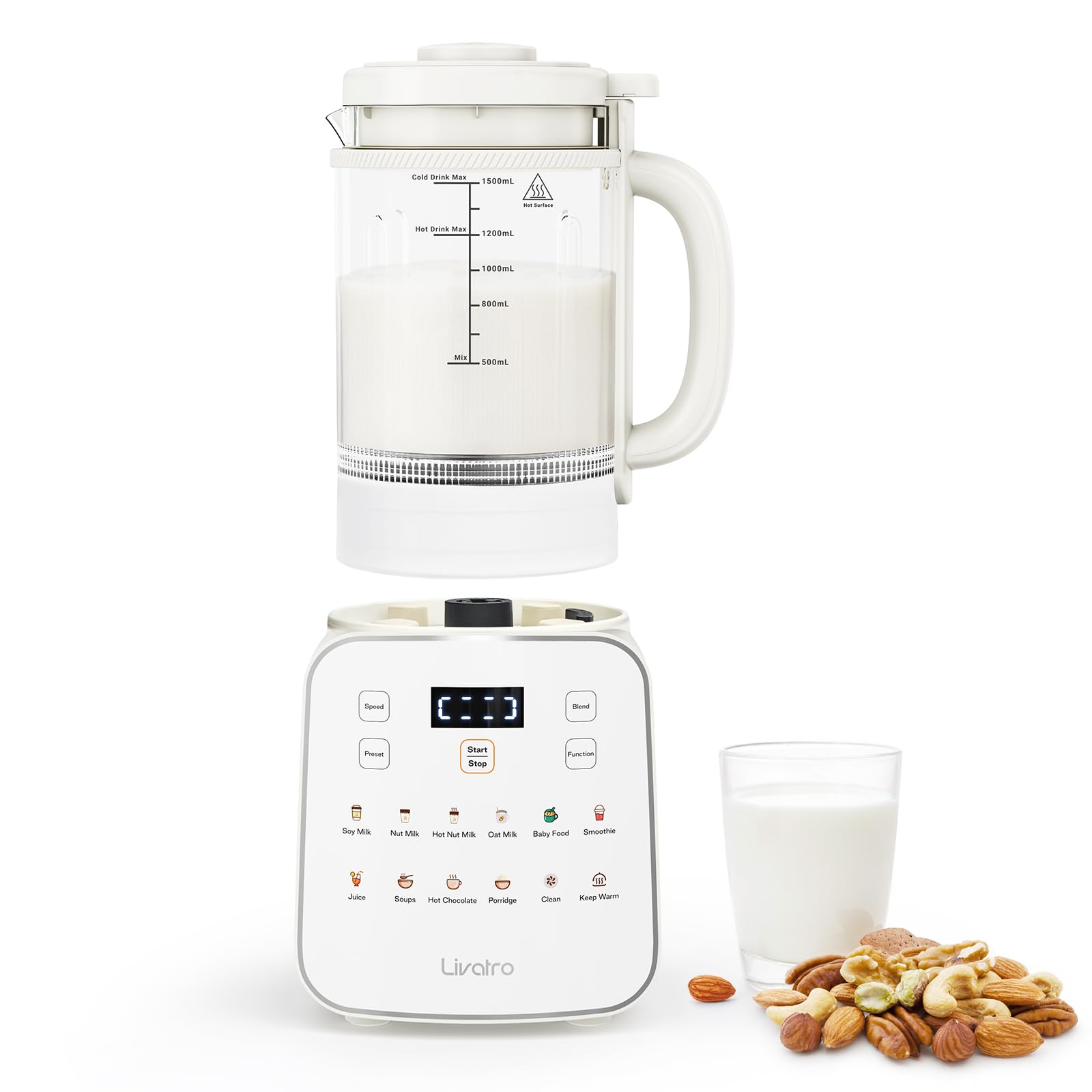 Livatro Máquina para Leche de Nuez, capacidad 50.73oz, ideal para leche vegetal casera