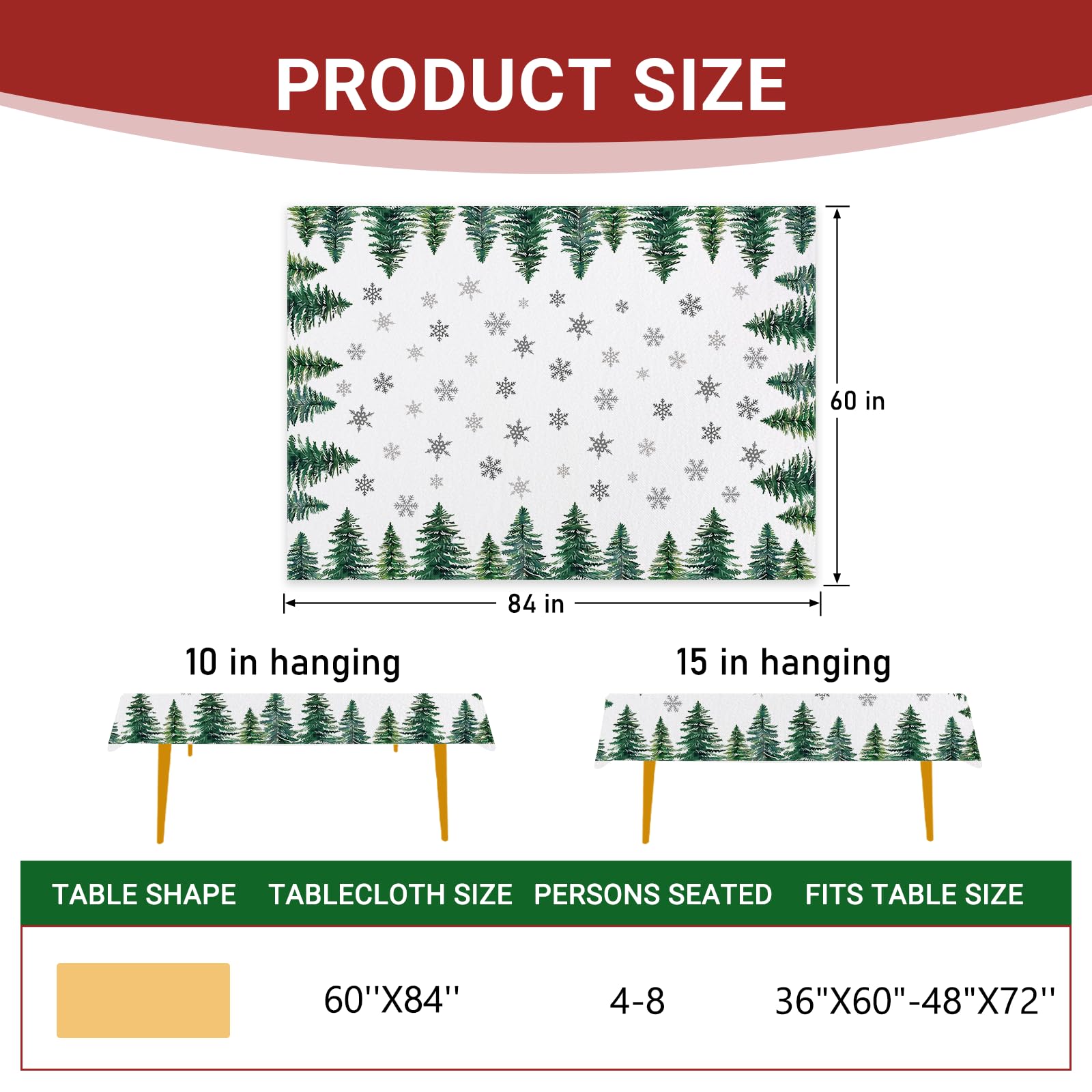 Mantel Livcoz diseño navideño con pinos protege la mesa en la cena.