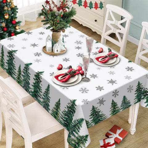 Mantel rectangular Livcoz Navidad con árboles nevados para cenas festivas.
