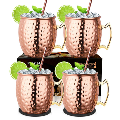 LIVEHITOP tazas Moscow Mule de cobre con juego de 4 para cócteles refrescantes