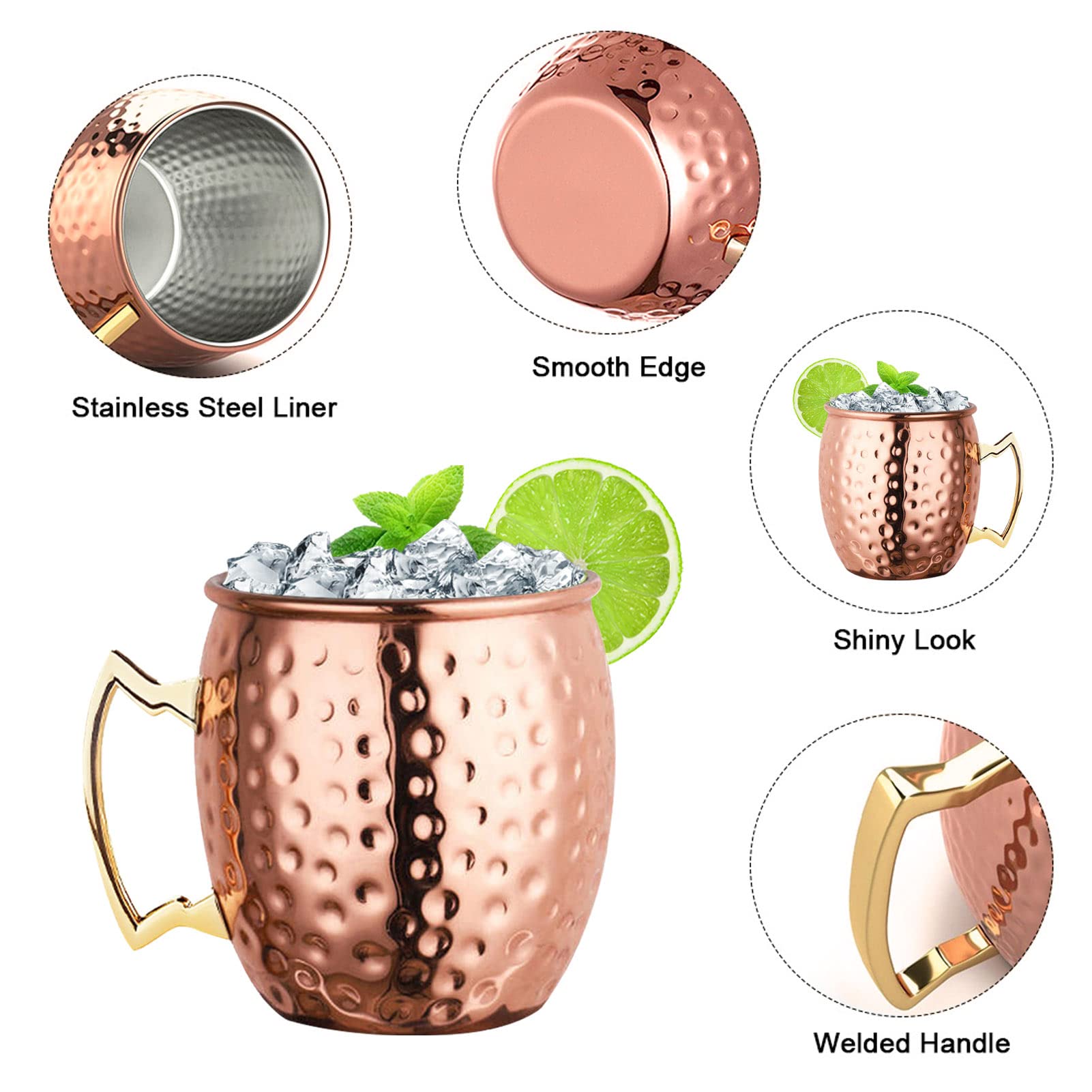 Tazas de cobre LIVEHITOP, interior recubierto de acero inoxidable para seguridad alimentaria y durabilidad.