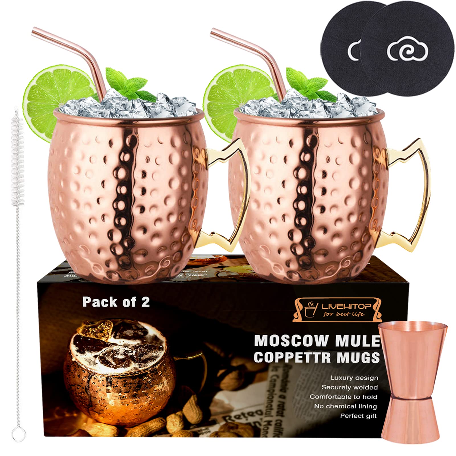 LIVEHITOP tazas de cobre Moscow Mule, acabado martillado y diseño elegante.