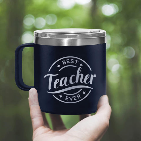 Livinges Best Teacher Ever Tumbler en escritorio, diseño moderno y duradero
