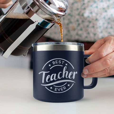 Livinges Best Teacher Ever Tumbler en mano, portátil y práctico