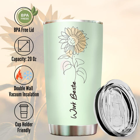 Livinges Funny Work Bestie Tumbler 20oz, acero inoxidable duradero para bebidas.