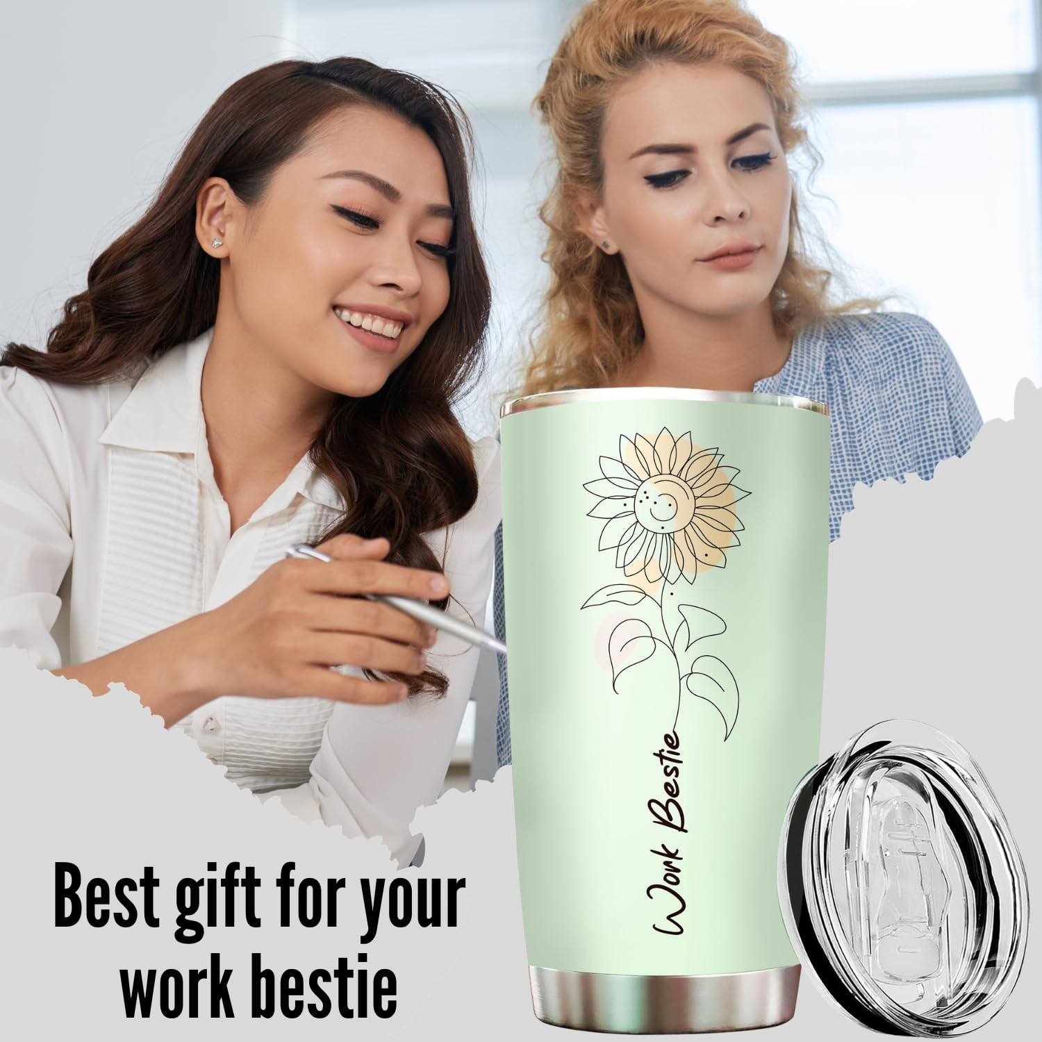Livinges Funny Work Bestie Tumbler 20oz, ideal para uso diario en la oficina.
