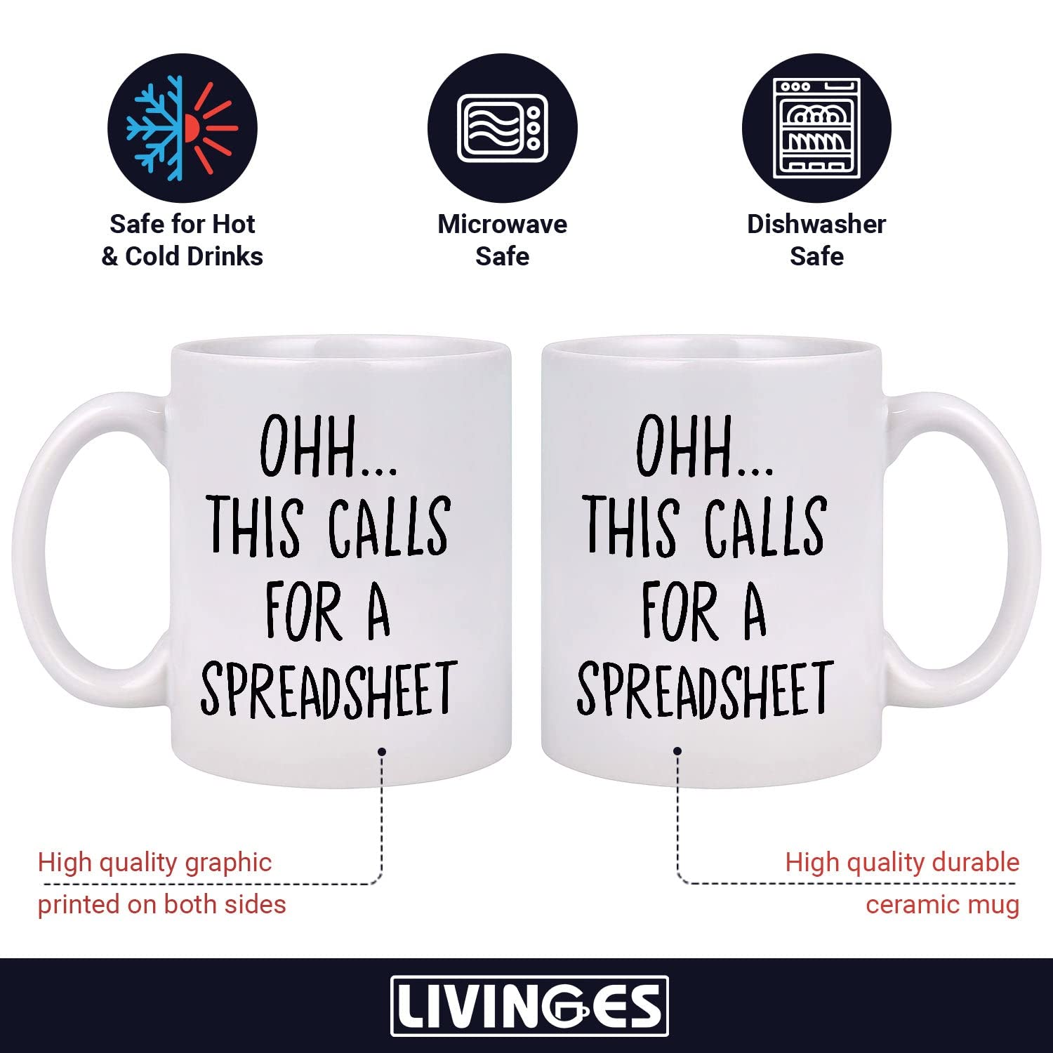 Taza Livinges con frase para hoja de cálculo, ideal para alegrar la jornada.