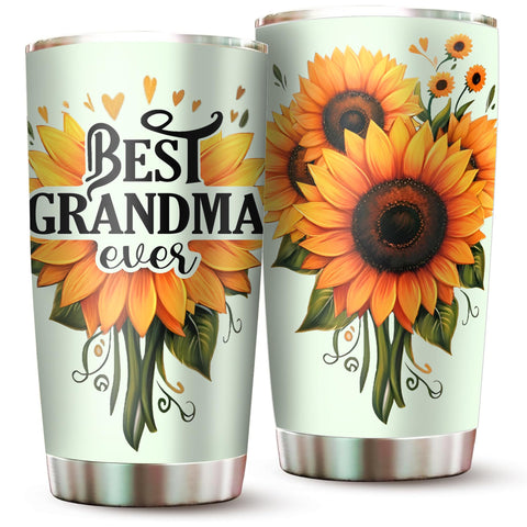 Vaso térmico Livinges para abuela con girasol, mantiene café caliente