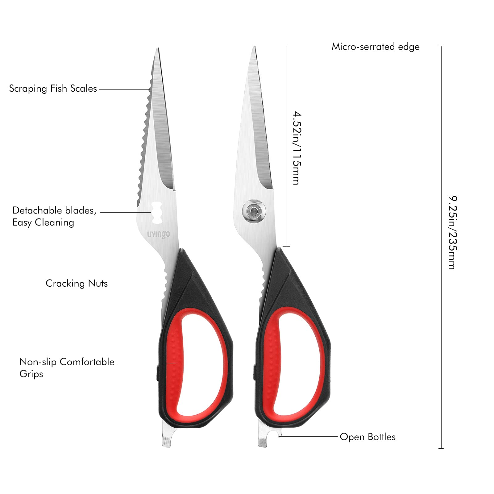 Tijeras LIVINGO con puntas micro-serradas para materiales resbaladizos.