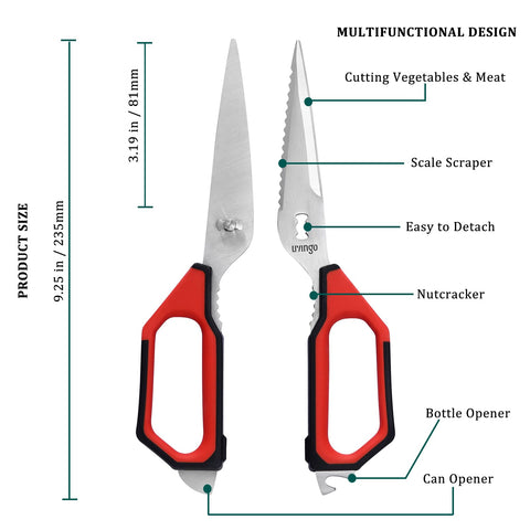 Tijeras LIVINGO con micro-serradas para cortes precisos en carnes y vegetales.