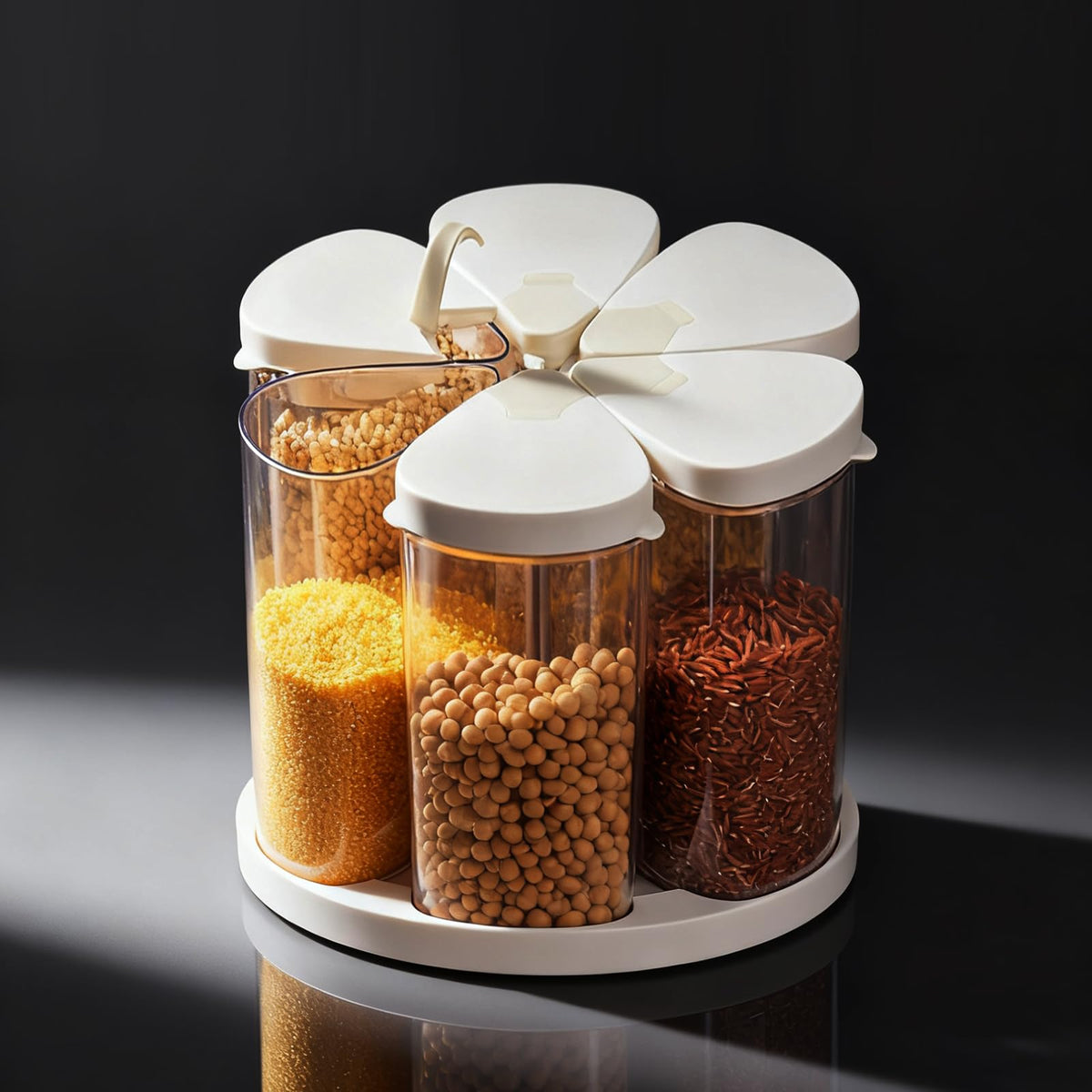 LivLab Mker dispensador de arroz 5-10 lb con bandeja giratoria, acceso rápido.