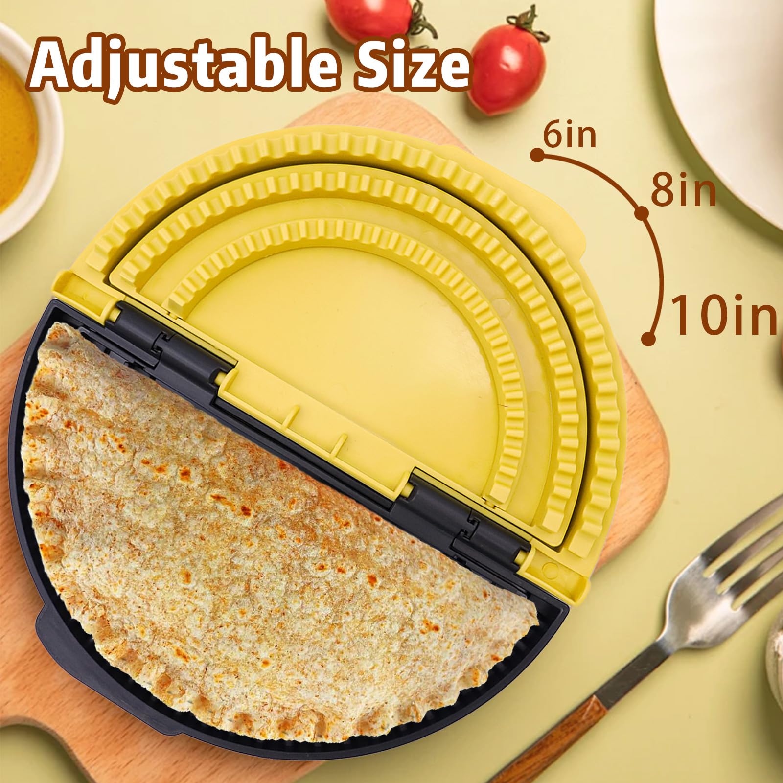 Livoanah sealador de tortillas 10 pulgadas con base removible para rellenos generosos.